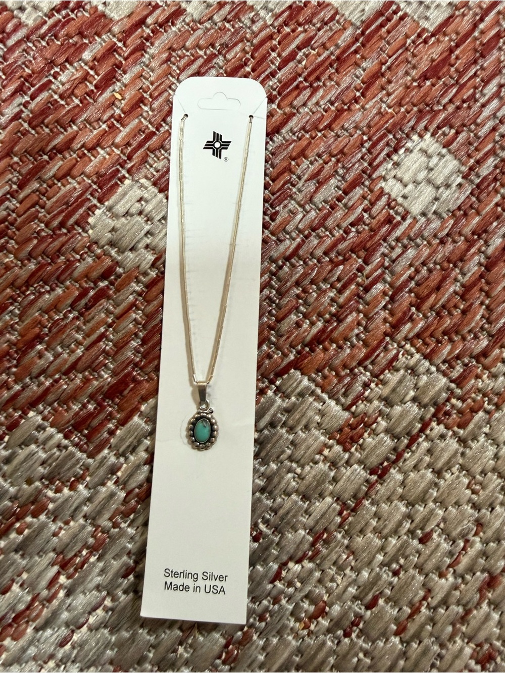 Sterling Silver Turquoise Pendant Necklace - Blue Green Stone 16inches long